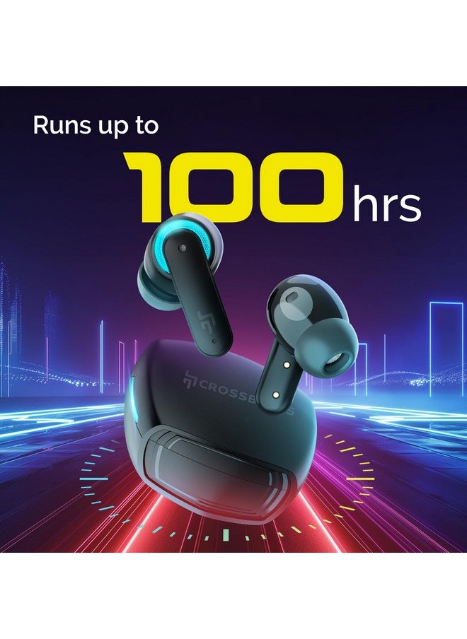 Crossbeats - CrossBeats Fury Max Gaming TWS in-Ear Buds |100hr Playtime Bluetooth Earphones | RGB Lights | BT v5.4 | 30ms Low Latency | 360° Spatial Audio | 3D Sound Stage | 6 mics AI ENC | Dual EQ Modes(Black) - Image 1