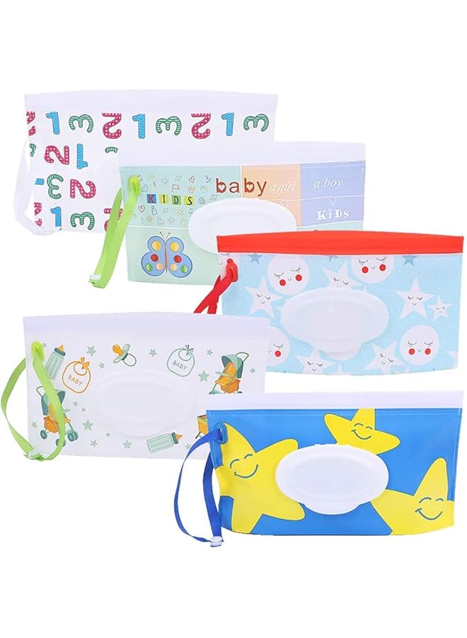 erorex 5 Pcs Wet Wipe Pouch Baby Wet Wipe Pouch Travel Wipes Case Reusable Refillable Wet Wipe Bag Cases 