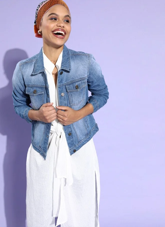 ساسافراس Blue Washed Denim Jacket for Women