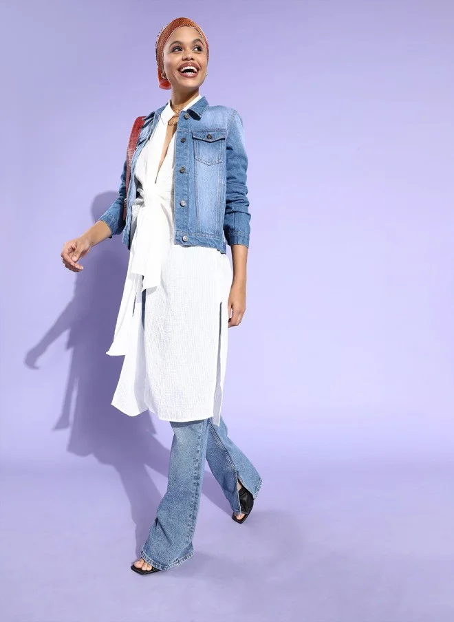 ساسافراس Blue Washed Denim Jacket for Women