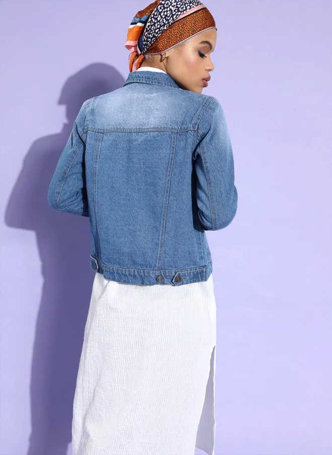 ساسافراس Blue Washed Denim Jacket for Women