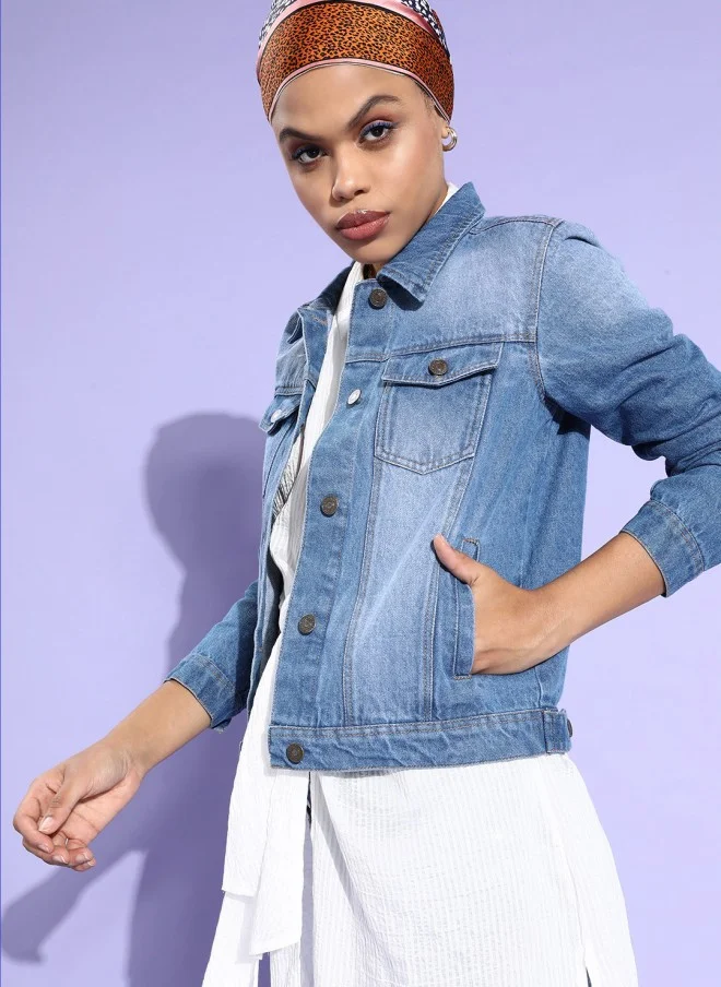 ساسافراس Blue Washed Denim Jacket for Women