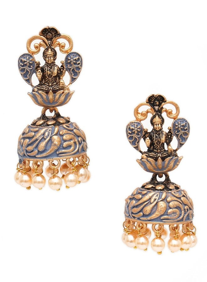 Karatcart Gold Plated Grey Meena Mata Laxmi Jhumki Earrings for Women - Image 4