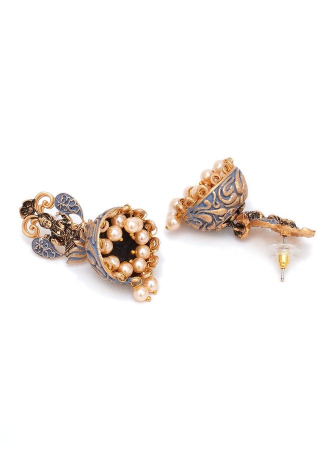 Karatcart Gold Plated Grey Meena Mata Laxmi Jhumki Earrings for Women - Image 5