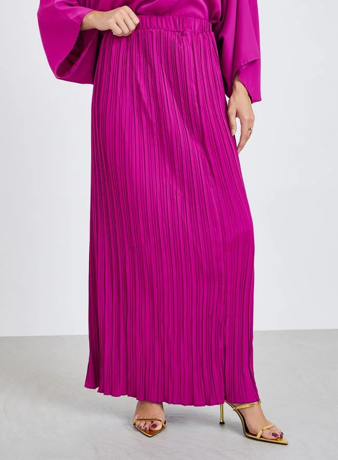 Take Two  Women's Solid Round Neck Batwing Sleeve Top With Pleated Detail Maxi Skirt Set for Women | Best Price UAE