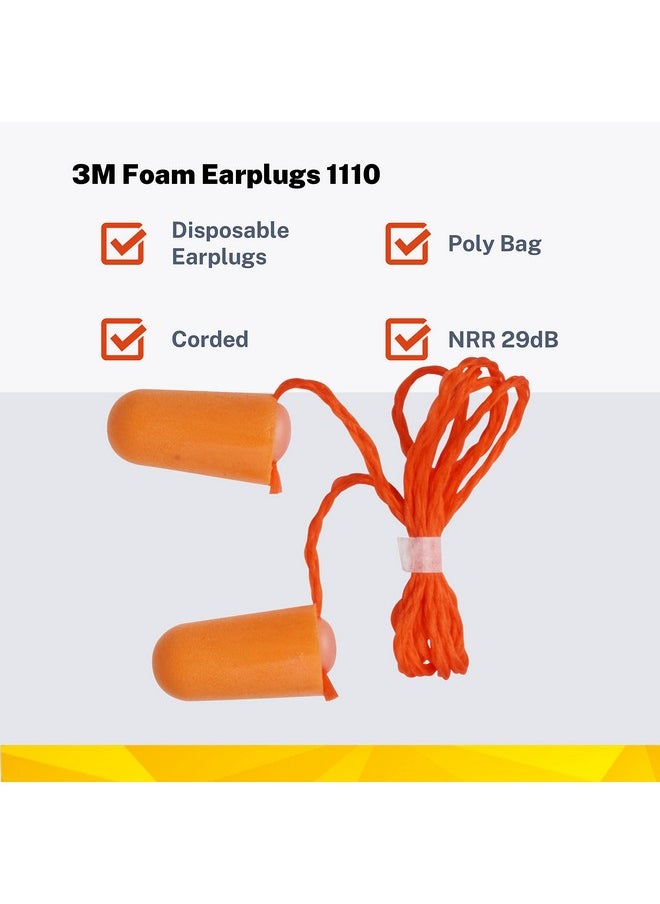 3M - 3M 1110 Ear Plugs Corded, Extra Soft, Reusable Earbuds Noise Cancellation, Soundproof Earplug Use For Underwater, Meditation, Study, Flight Travel, Sleeping, Sound Block Up To 29 Decibel (Pack of 5) - Image 1