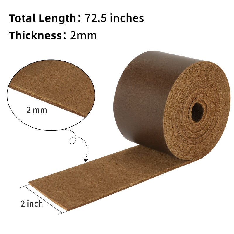 Ringsun 2 Inches Wide Flat Leather Straps for Crafts, Full Grain Leather Strips for Crafts, Tooling (2mm Thick 72.5 Inches Long Dark Brown) - Image 3