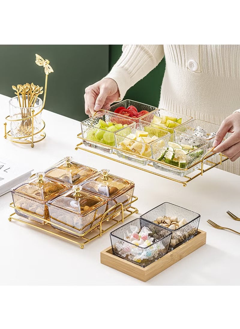 Arabest Snack Serving Tray with Lid 6 Clear Candy and Nut Serving Container set with Metal Rack, Plastic Appetizer Platter Relish Storage Organizer Plate Food Display Bowls for Vegetables Candy Fruit Dips  - Image 3