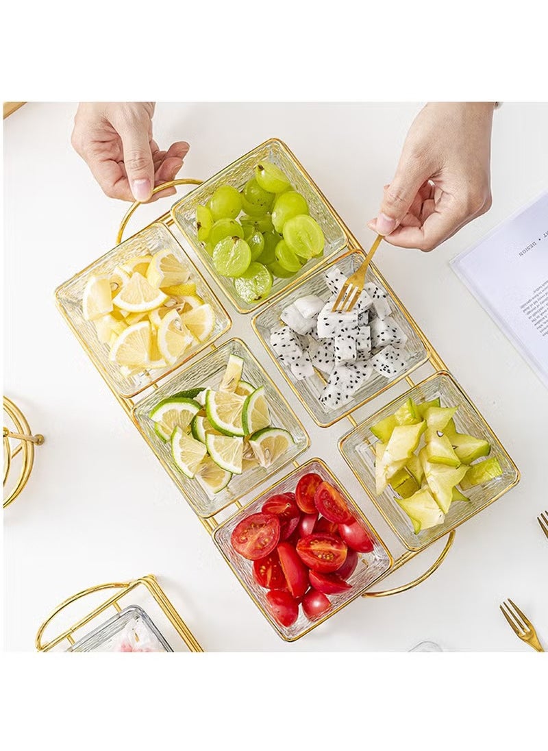 Arabest Snack Serving Tray with Lid 6 Clear Candy and Nut Serving Container set with Metal Rack, Plastic Appetizer Platter Relish Storage Organizer Plate Food Display Bowls for Vegetables Candy Fruit Dips  - Image 4