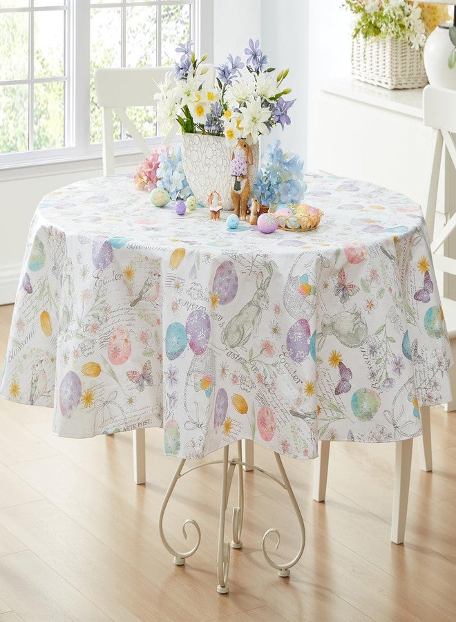 Newbridge Vinyl Round Tablecloth with Flannel Backing, 70 Inch, Bunny Blossom Flannel Backed Table Cloth, Egg Basket Floral - Image 1