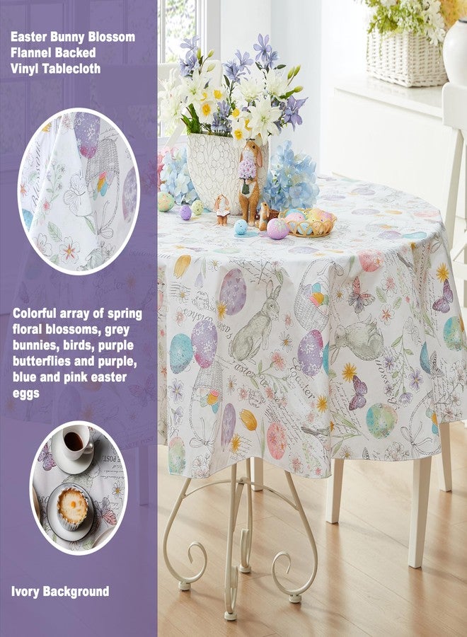 Newbridge Vinyl Round Tablecloth with Flannel Backing, 70 Inch, Bunny Blossom Flannel Backed Table Cloth, Egg Basket Floral - Image 2