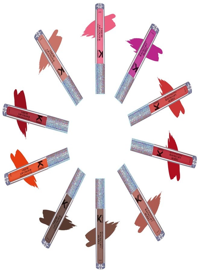 KINDED Liquid Lip Colour Vitamin E Enriched No Transfer Waterproof Lipsticks Set for Girls Women (Combo Pack of 10, 6 ml each, Matte Finish, Pink Magenta Red Rust Brown Orange Maroon Nude Shades) - Image 1