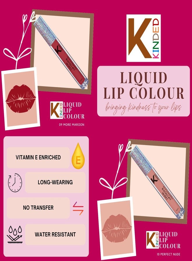 KINDED Liquid Lip Colour Vitamin E Enriched No Transfer Waterproof Lipsticks Set for Girls Women (Combo Pack of 10, 6 ml each, Matte Finish, Pink Magenta Red Rust Brown Orange Maroon Nude Shades) - Image 4