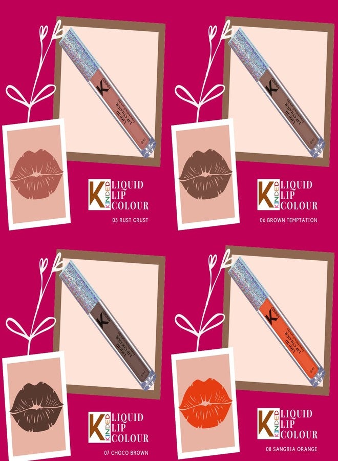 KINDED Liquid Lip Colour Vitamin E Enriched No Transfer Waterproof Lipsticks Set for Girls Women (Combo Pack of 10, 6 ml each, Matte Finish, Pink Magenta Red Rust Brown Orange Maroon Nude Shades) - Image 3