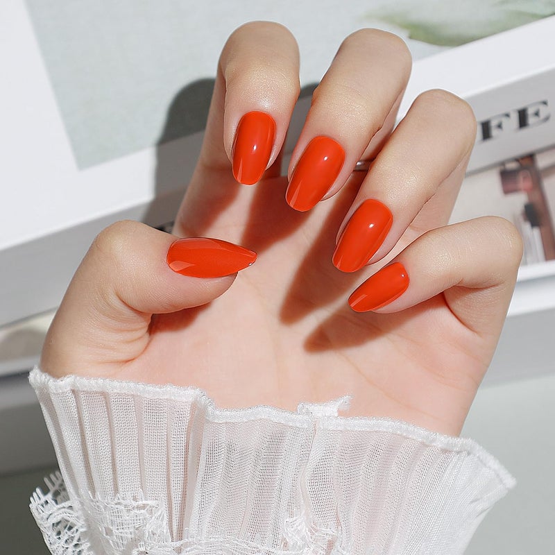 Luxbon Short Rounded Soft Gel Press On Nails with No-Cure Nail Glue and Tool Set - Glue On Nail Tips 25-30 Pieces Full Size Set, Reusable Acrylic Fake Nails, Salon Look at Home, Red Multi-budget available picks - Image 5