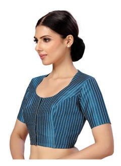 Studio Shringaar Studio Shringaar Womens Polyester Short Sleeves Handloom Silk Saree Blouse(Firozi, 40)  - Image 4
