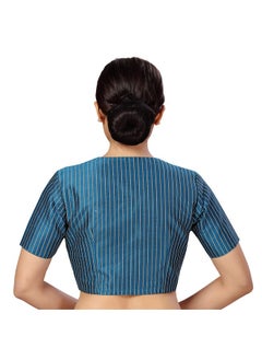 Studio Shringaar Studio Shringaar Womens Polyester Short Sleeves Handloom Silk Saree Blouse(Firozi, 40)  - Image 2