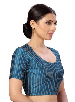 Studio Shringaar Studio Shringaar Womens Polyester Short Sleeves Handloom Silk Saree Blouse(Firozi, 40)  - Image 5