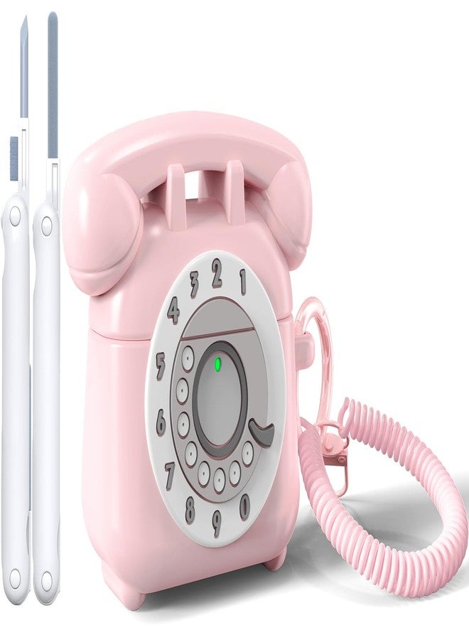 AIRSPO Compatible with Airpods 4 Case 2024 with Cleaner Kit, Retro Phone Design for AirPod 4th Generation Case Cover, Soft Silicone Shockproof Protective Case for Air Pods 4 Cases Cute (Pink) - Image 1