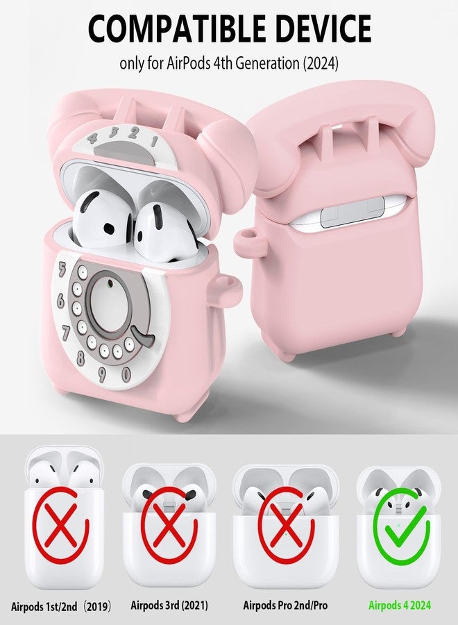 AIRSPO Compatible with Airpods 4 Case 2024 with Cleaner Kit, Retro Phone Design for AirPod 4th Generation Case Cover, Soft Silicone Shockproof Protective Case for Air Pods 4 Cases Cute (Pink) - Image 2