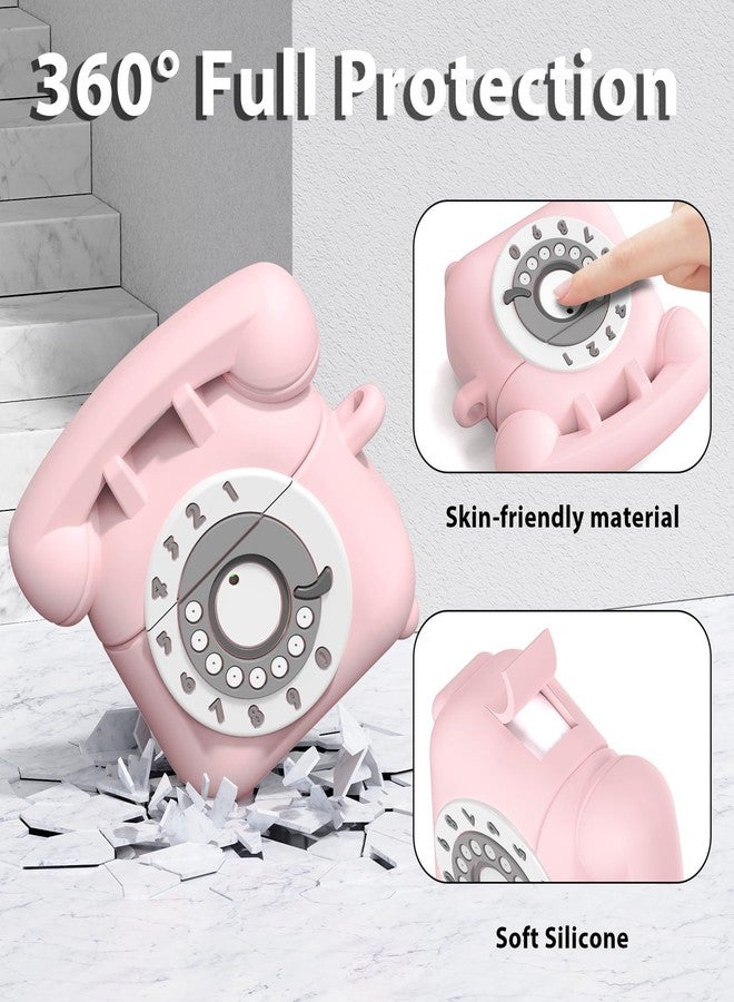 AIRSPO Compatible with Airpods 4 Case 2024 with Cleaner Kit, Retro Phone Design for AirPod 4th Generation Case Cover, Soft Silicone Shockproof Protective Case for Air Pods 4 Cases Cute (Pink) - Image 3