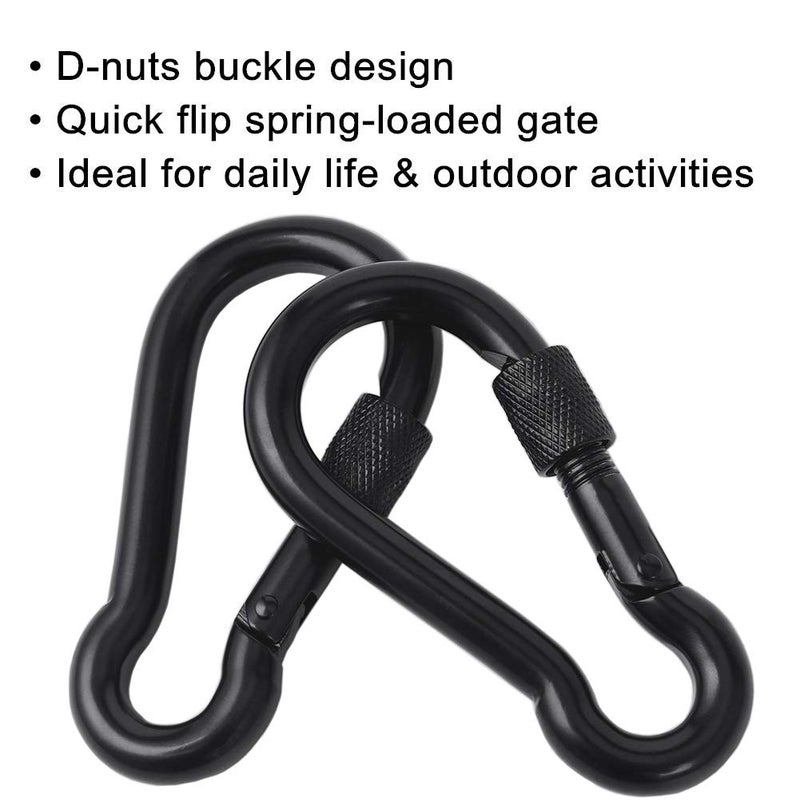 PROND مشابك كارابينر PROND القابلة للقفل، مشابك كارابينر ثقيلة، مشابك كارابينر من الفولاذ المقاوم للصدأ 316 بقفل لولبي (أسود - 2 قطعة) - Image 3