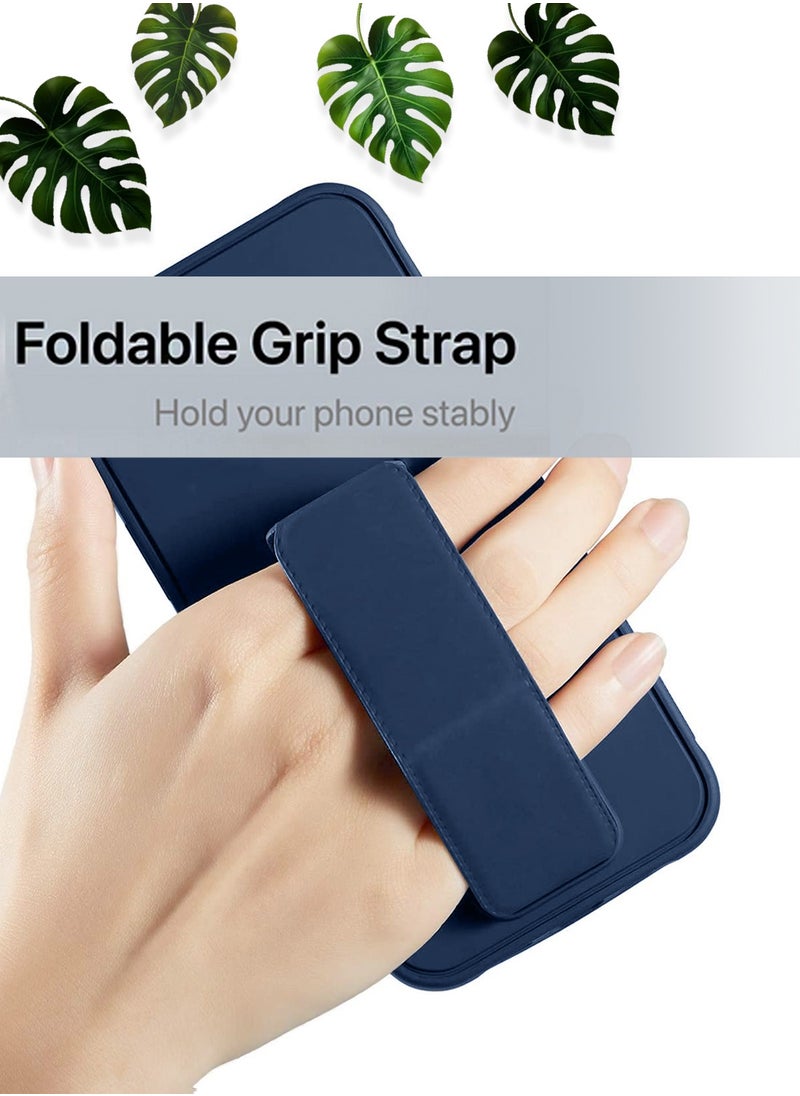 Apple iPhone 16 Pro Max 2024 Hand Grip Foldable Magnetic Kickstand Wrist Strap Finger Grip with Built-in Iron Case Cover - Navy Blue