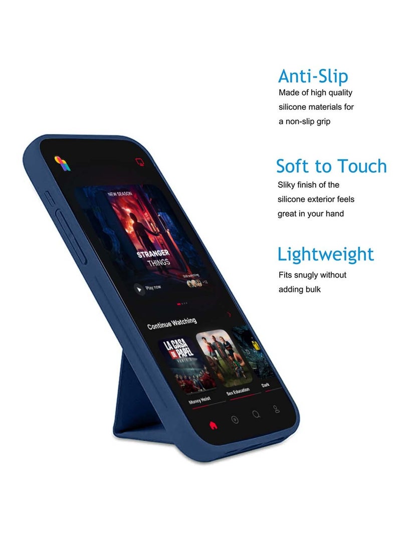 Apple iPhone 16 Pro Max 2024 Hand Grip Foldable Magnetic Kickstand Wrist Strap Finger Grip with Built-in Iron Case Cover - Navy Blue