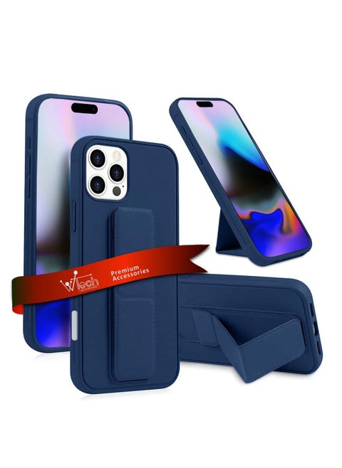 Apple iPhone 16 Pro Max 2024 Hand Grip Foldable Magnetic Kickstand Wrist Strap Finger Grip with Built-in Iron Case Cover - Navy Blue
