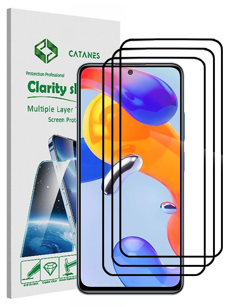 CATANES 3 Pack For Xiaomi Redmi Note 11 Pro 5G Screen Protector Tempered Glass Full Glue Back - Image 1