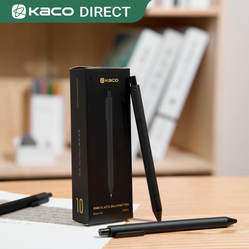 Kaco 10 Pieces Ballpoint Pens PURE, Black Ink, 1.0 mm Medium Point, 10 Count Pack Pens Retractable Journaling Office Supplies - Image 5