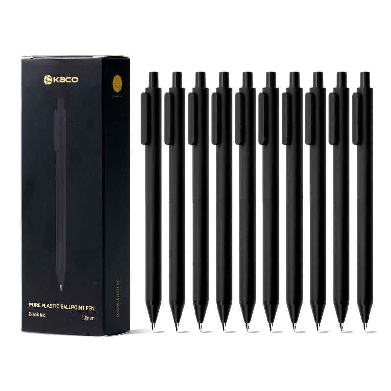 Kaco 10 Pieces Ballpoint Pens PURE, Black Ink, 1.0 mm Medium Point, 10 Count Pack Pens Retractable Journaling Office Supplies - Image 1