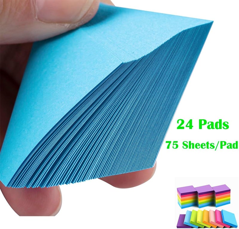 Vanpad Mini Sticky Notes 1.5x2 Inches, Bright Colors Self-Stick Pads, 24 Pack, 75 Sheets/Pad,1800 Sheets - Image 3