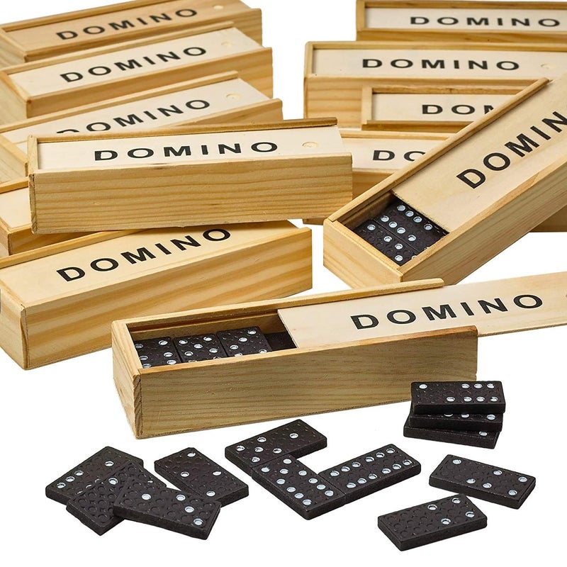 Kicko Mini Wooden Dominoes Set 12 Pack Miniature Classic Board Games Small Blocks Educational Toys Game Tiles Leisure Time for Teens and Adults
