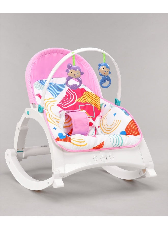 PlayNation Play Nation Portable Baby Rocker With Music, 2-in-1 Design, Adjustable Reclining Seat, Removable Feeding Tray, 0 Month+, 65 x 50 x 62 cm - Pink - Image 1