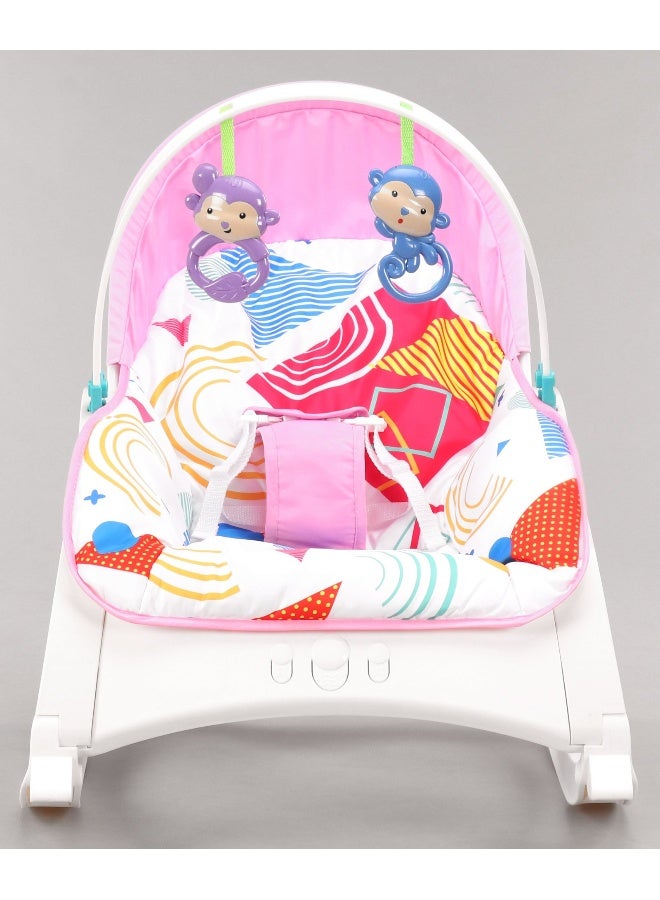 PlayNation Play Nation Portable Baby Rocker With Music, 2-in-1 Design, Adjustable Reclining Seat, Removable Feeding Tray, 0 Month+, 65 x 50 x 62 cm - Pink - Image 2
