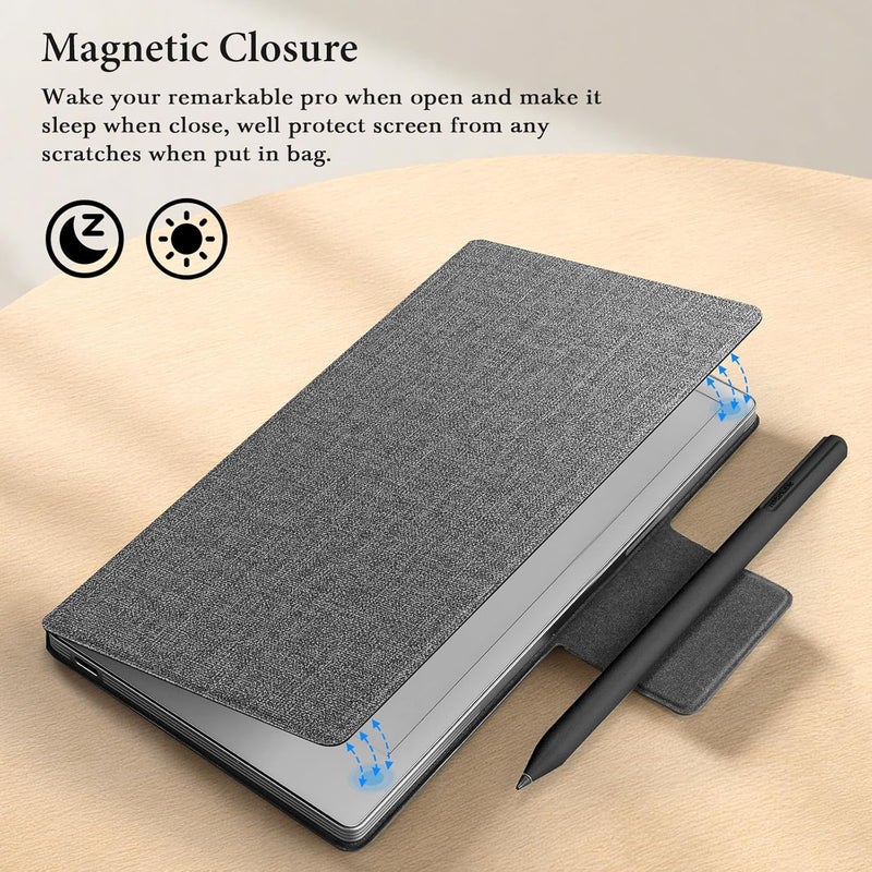 Ayotu Case for Remarkable Paper Pro Move 7.3", 1:1 Fit Smart Cover Folio with Auto Wake/Sleep | Premuin Fabric Cover | Microfiber Lining | Strong Magnet (Textile Gray) - Image 4