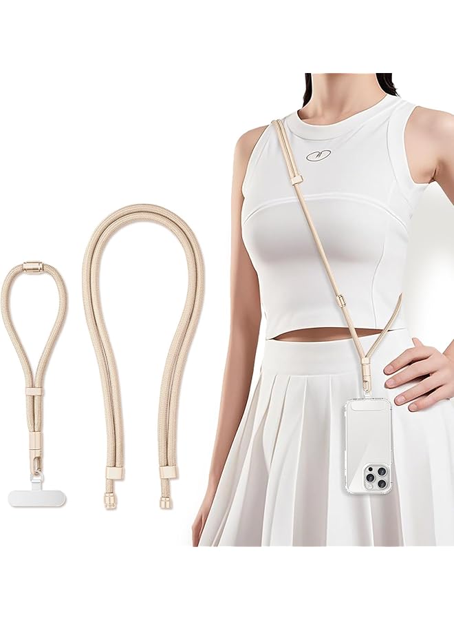 Green Tiger Cell Phone Lanyard, Adjustable Anti Theft Phone Strap, 3-in-1 Multi-Functional Design, Premium Metal Buckles, Skin-Friendly, Universal Crossbody, Compatible with Most Smartphones (Light beige) - Image 1