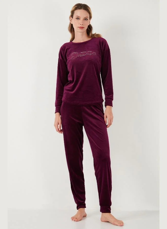 Lela Lela Standard Fit Crew Neck Soft Velvet Pajama Set Women's Pajama Set 6094202