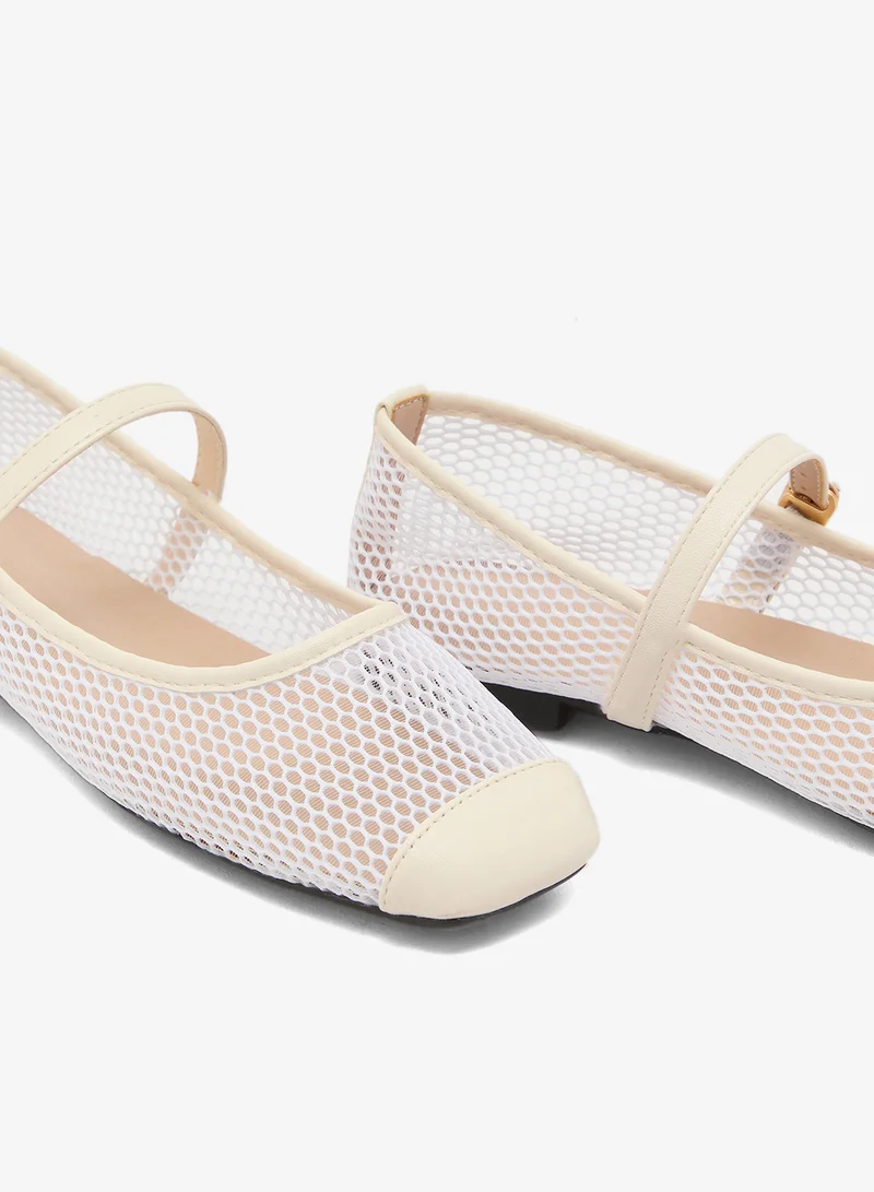 Ginger Off White Mesh Detail Mary Janes for Women | Best Price UAE