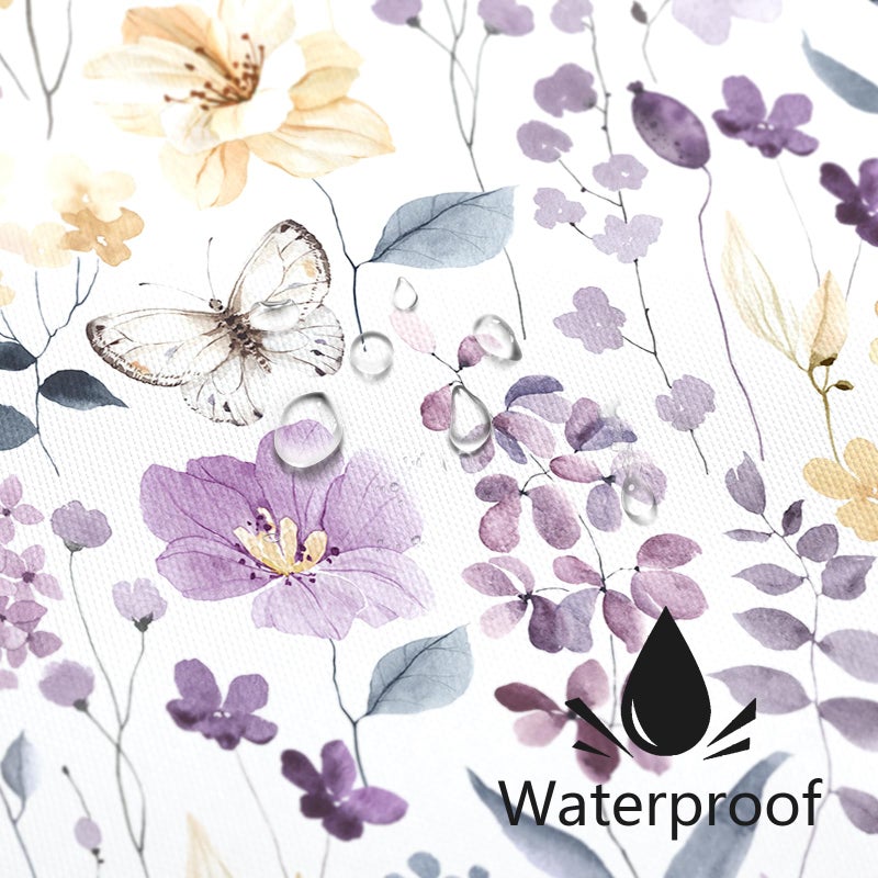 MAYZUS Purple Lavender Cute Floral Shower Curtain, Spring Summer Flower Fabric Shower Curtains for Bathroom, Watercolor Wildflower Butterfly Cloth Shower Curtain Set with Hooks, 72x72 - Image 4