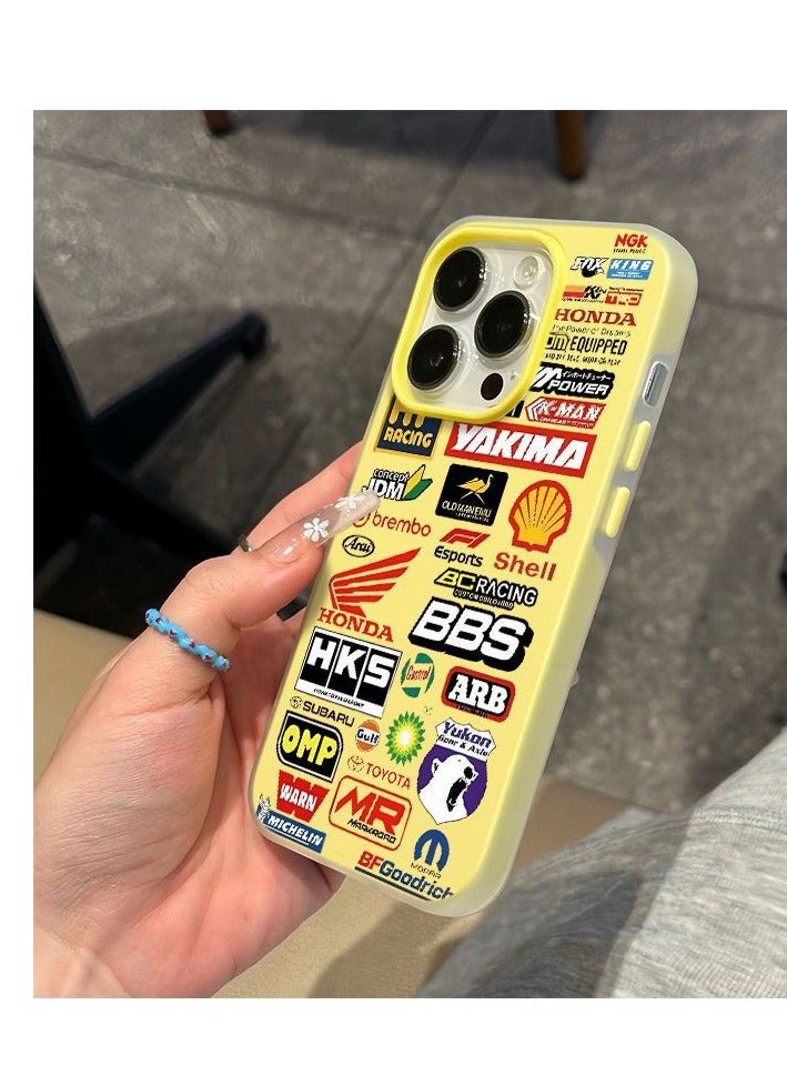 NIBEMINENT Full Screen Car Logos Protective TPU Case Cover For iPhone 14, Yellow