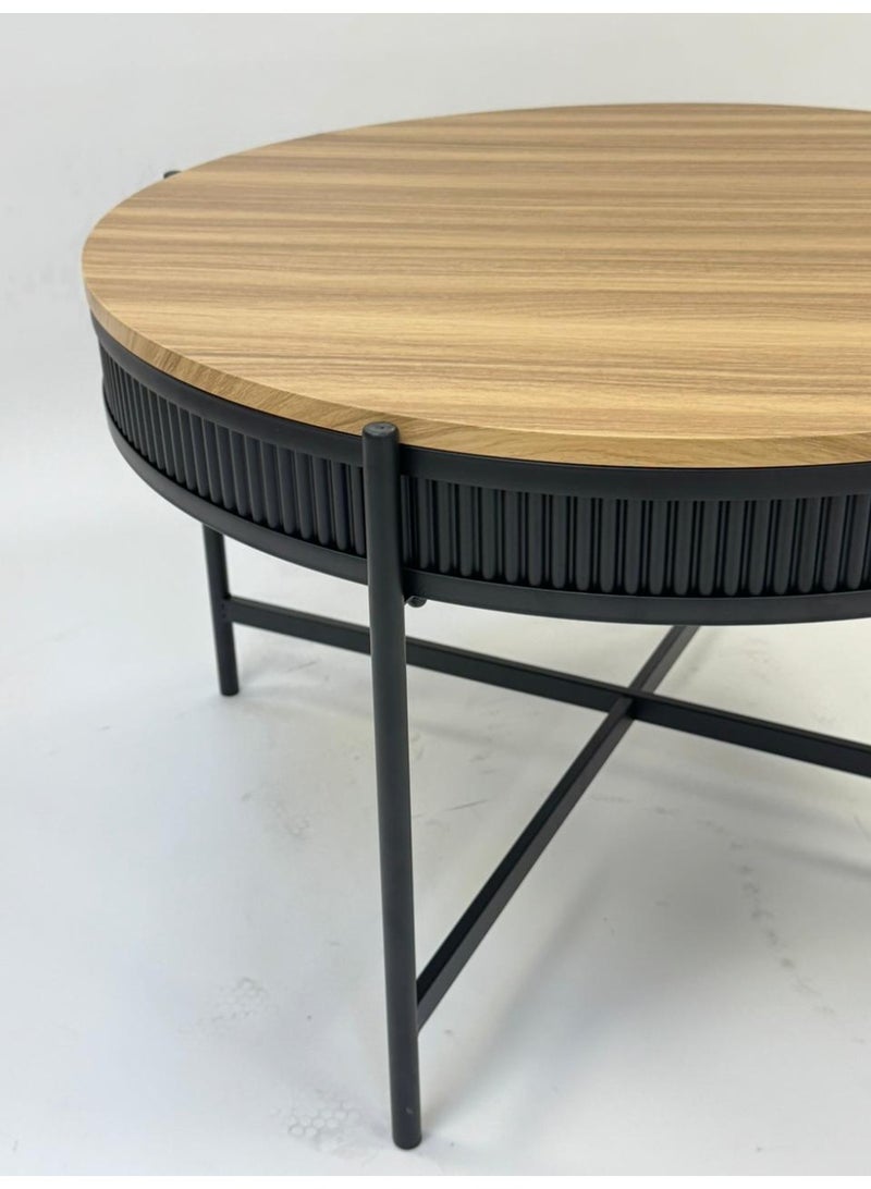 Living Round Wooden Coffee Table with Steel Cross Legs – 80×50 cm - Image 2