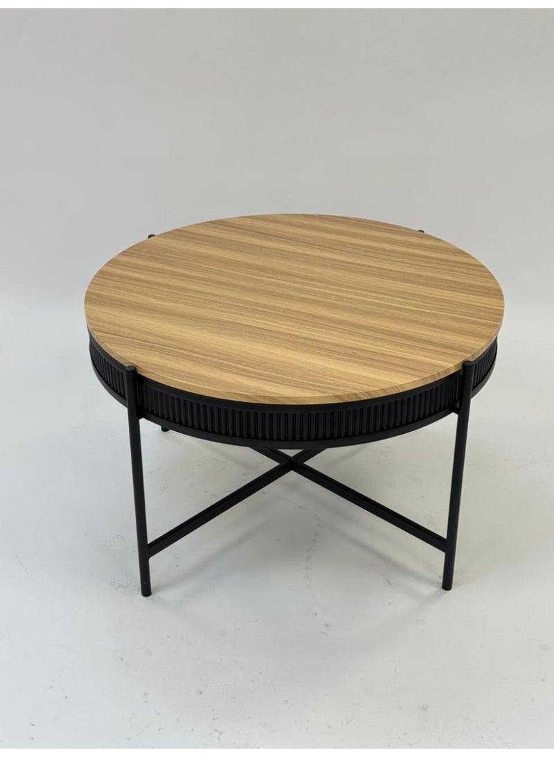 Living Round Wooden Coffee Table with Steel Cross Legs – 80×50 cm - Image 3
