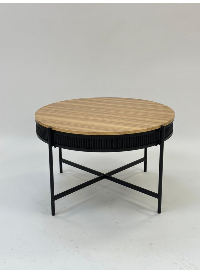 Living Round Wooden Coffee Table with Steel Cross Legs – 80×50 cm - Image 4