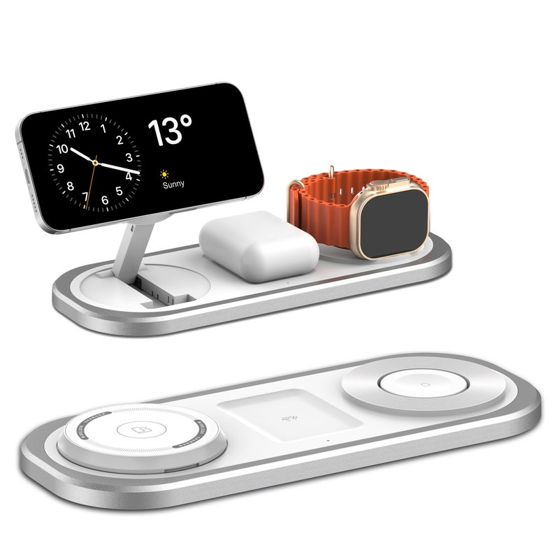 Silvery 3 In 1 Foldable Wireless Charger For iPhone iWatch Compatible - Image 3