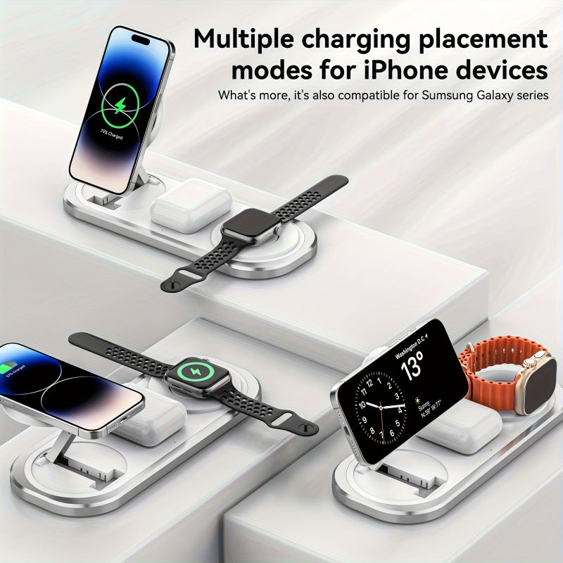 Silvery 3 In 1 Foldable Wireless Charger For iPhone iWatch Compatible - Image 4