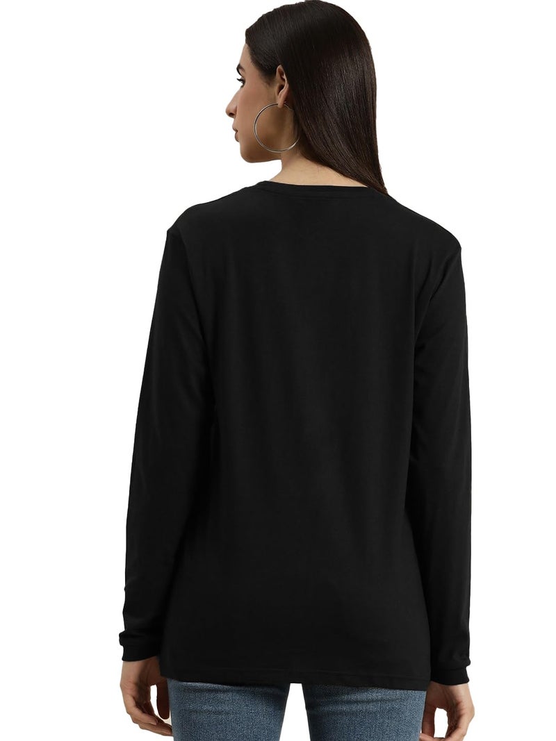 LEOTUDE Women Cotton Blend Boyfriend/Loose Fit Round Neck Full Sleeve T-Shirts (GRL32_Full_Sleeve_P_Black_2XL) - Image 3