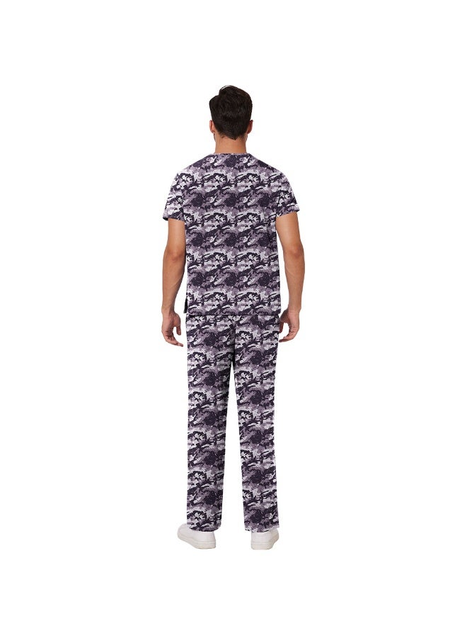 NIBEMINENT Scrub Set Men Casual Short-sleeved Pet Nurse Work Clothes Cartoon Print V-neck Dentist Work Uniform Practical Pocket - Image 2