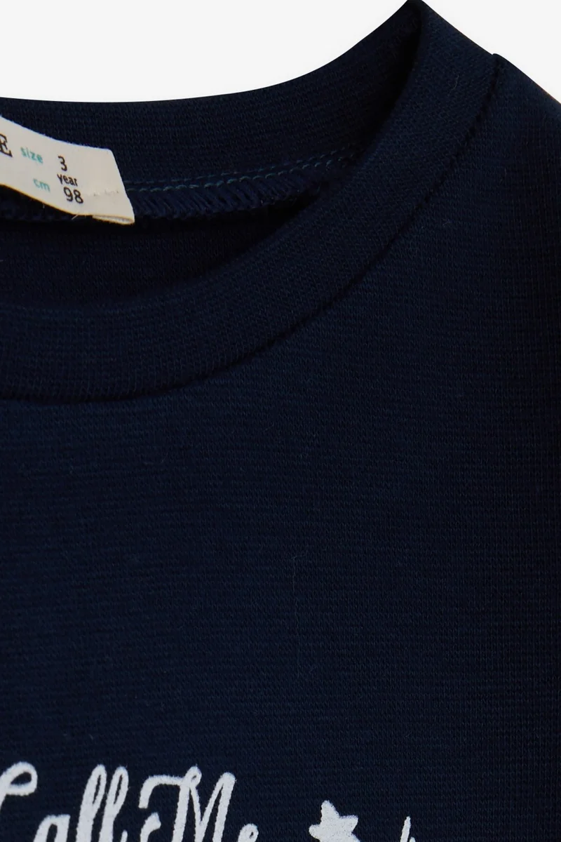بريز Boy's Long Sleeve T-Shirt with Text Printing, Age 1-4, Navy Blue